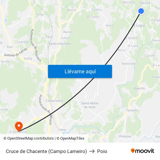 Cruce de Chacente (Campo Lameiro) to Poio map