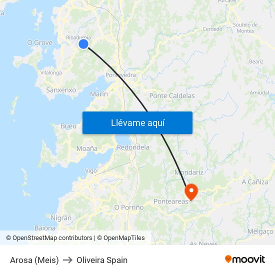 Arosa (Meis) to Oliveira Spain map