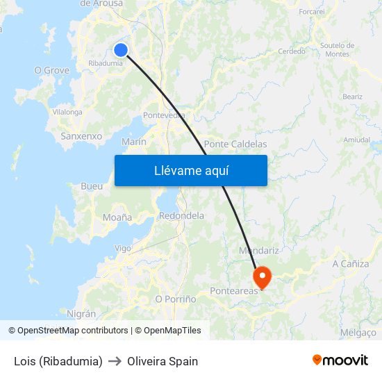 Lois (Ribadumia) to Oliveira Spain map