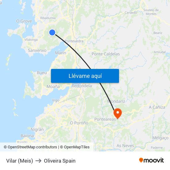 Vilar (Meis) to Oliveira Spain map