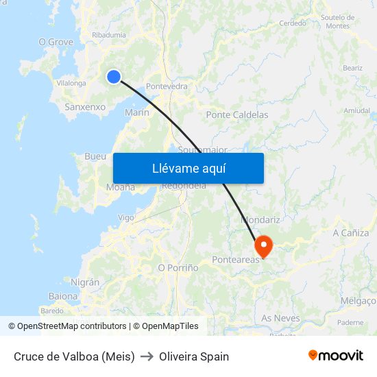 Cruce de Valboa (Meis) to Oliveira Spain map