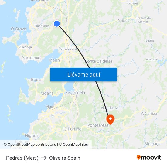 Pedras (Meis) to Oliveira Spain map