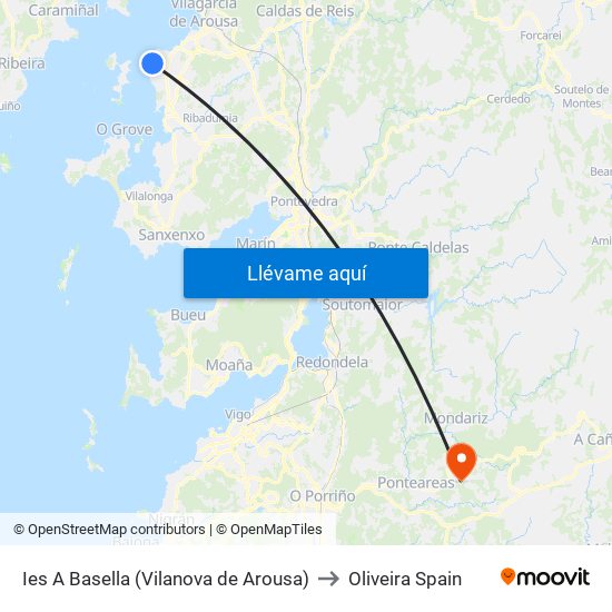 Ies A Basella (Vilanova de Arousa) to Oliveira Spain map