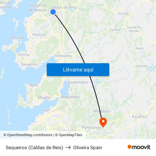 Sequeiros (Caldas de Reis) to Oliveira Spain map