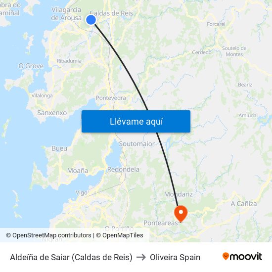 Aldeíña de Saiar (Caldas de Reis) to Oliveira Spain map