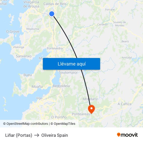 Liñar (Portas) to Oliveira Spain map