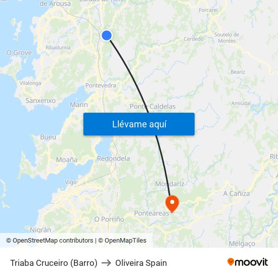 Triaba Cruceiro (Barro) to Oliveira Spain map