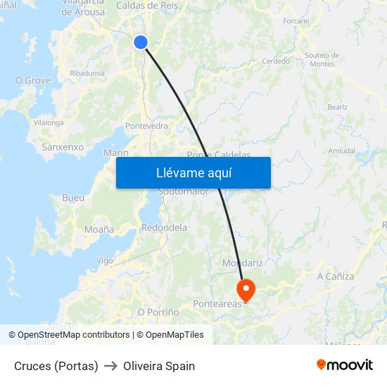 Cruces (Portas) to Oliveira Spain map