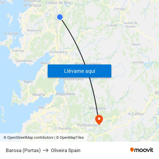 Barosa (Portas) to Oliveira Spain map