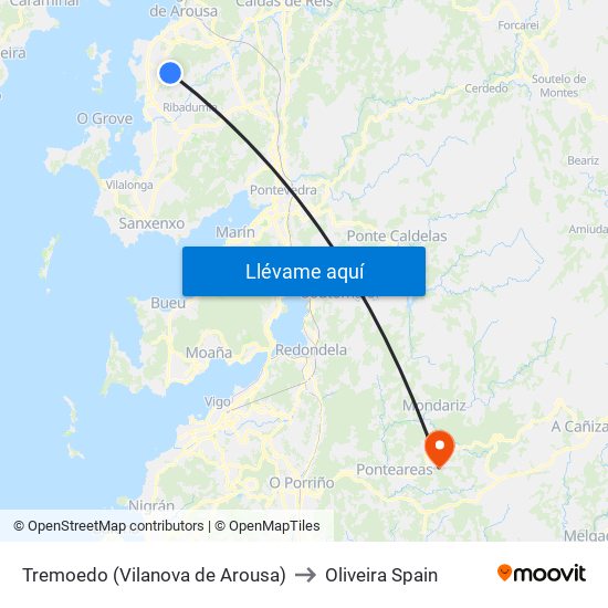 Tremoedo (Vilanova de Arousa) to Oliveira Spain map