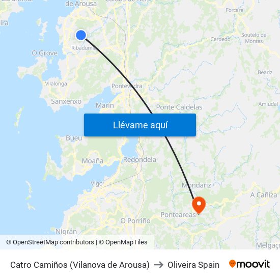 Catro Camiños (Vilanova de Arousa) to Oliveira Spain map