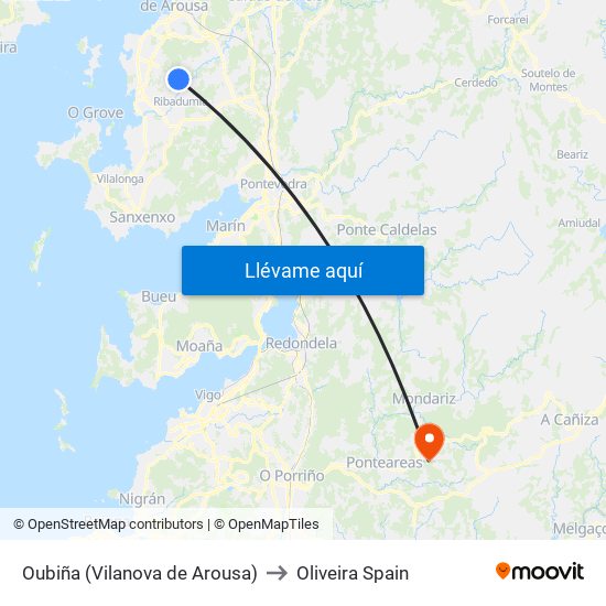 Oubiña (Vilanova de Arousa) to Oliveira Spain map