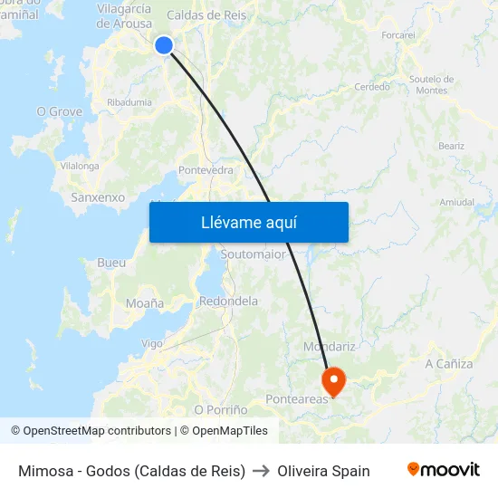 Mimosa - Godos (Caldas de Reis) to Oliveira Spain map