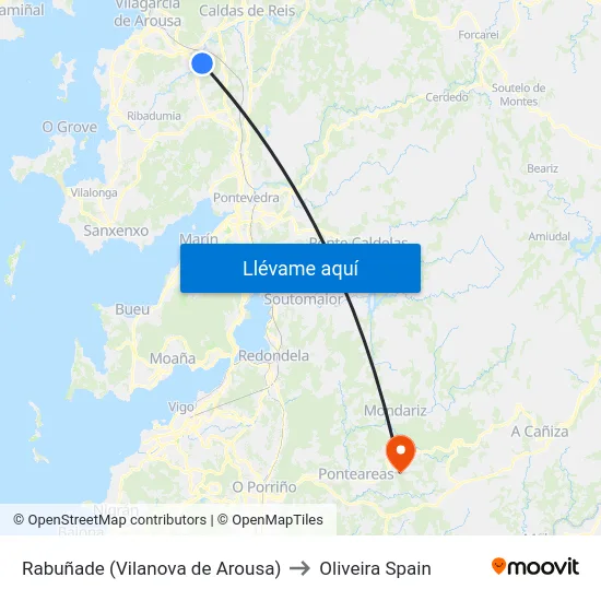 Rabuñade (Vilanova de Arousa) to Oliveira Spain map