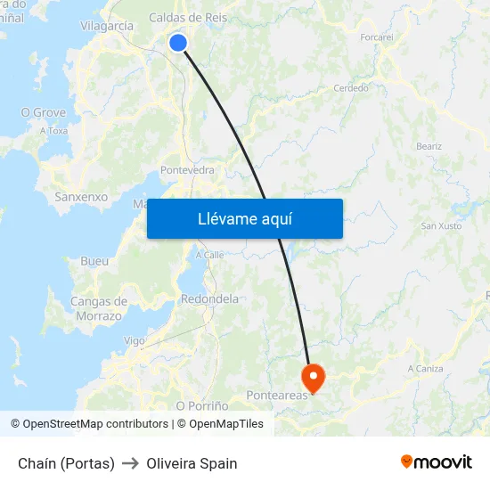 Chaín (Portas) to Oliveira Spain map