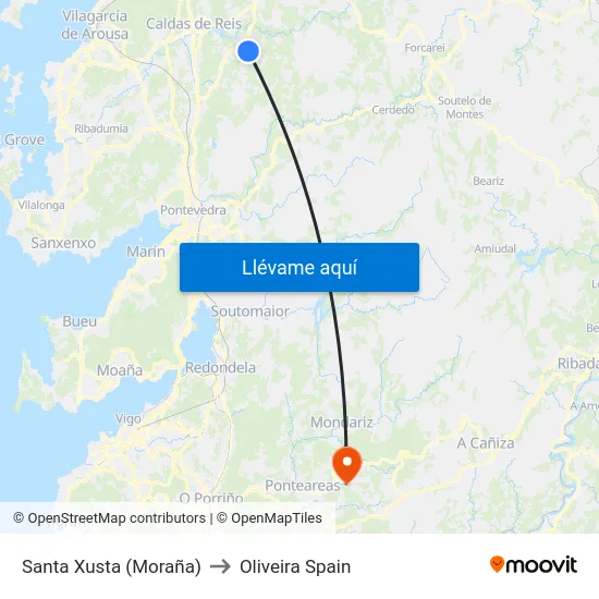 Santa Xusta (Moraña) to Oliveira Spain map