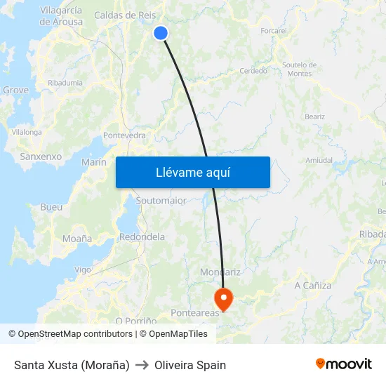 Santa Xusta (Moraña) to Oliveira Spain map