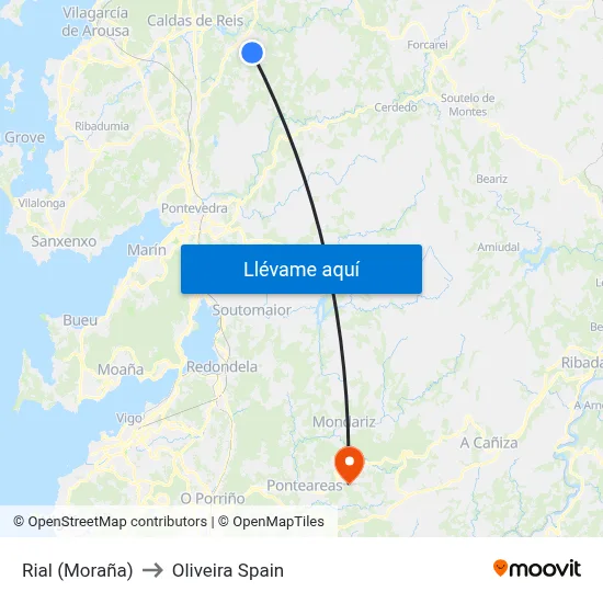 Rial (Moraña) to Oliveira Spain map