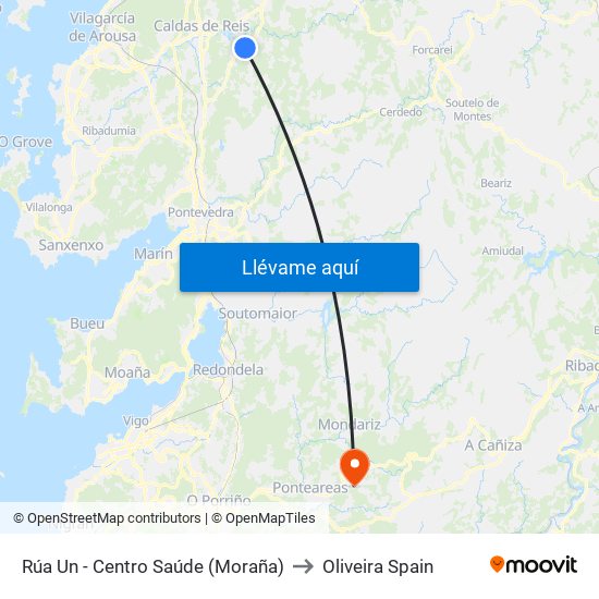 Rúa Un - Centro Saúde (Moraña) to Oliveira Spain map