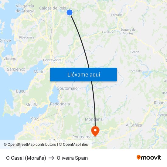 O Casal (Moraña) to Oliveira Spain map