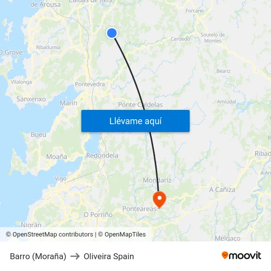 Barro (Moraña) to Oliveira Spain map