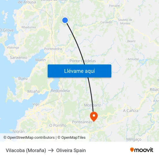 Vilacoba (Moraña) to Oliveira Spain map