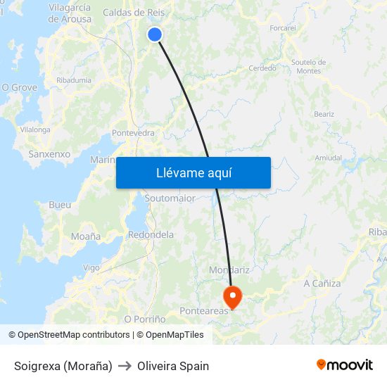 Soigrexa (Moraña) to Oliveira Spain map