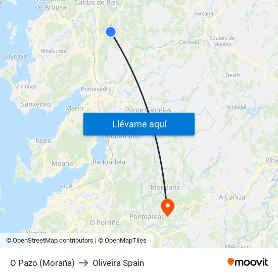 O Pazo (Moraña) to Oliveira Spain map