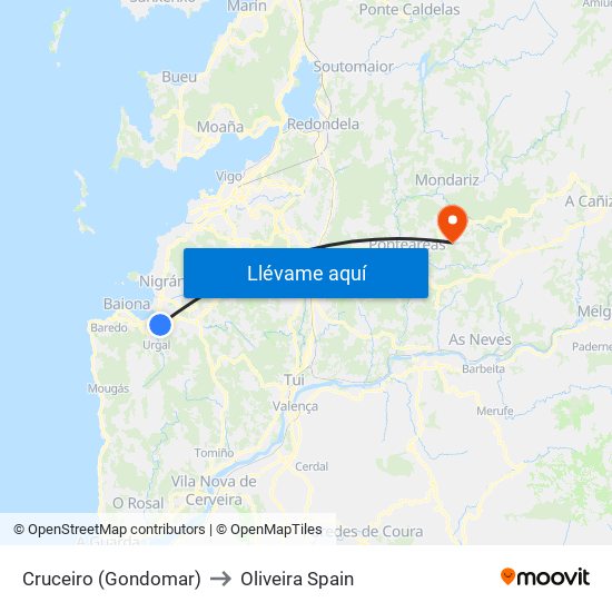Cruceiro (Gondomar) to Oliveira Spain map