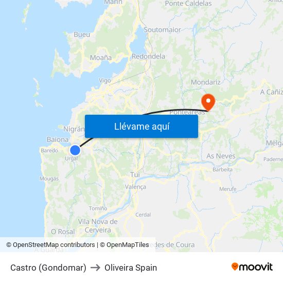 Castro (Gondomar) to Oliveira Spain map