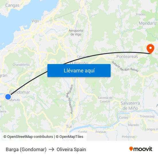 Barga (Gondomar) to Oliveira Spain map
