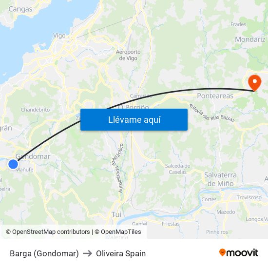 Barga (Gondomar) to Oliveira Spain map
