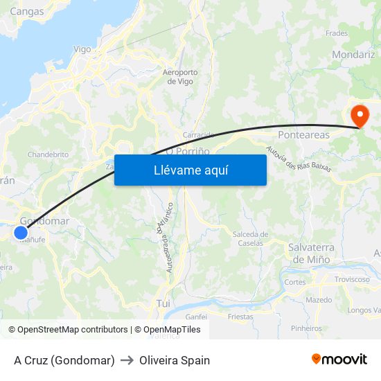 A Cruz (Gondomar) to Oliveira Spain map