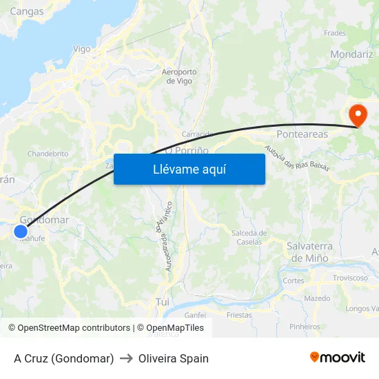 A Cruz (Gondomar) to Oliveira Spain map