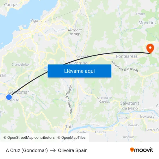 A Cruz (Gondomar) to Oliveira Spain map