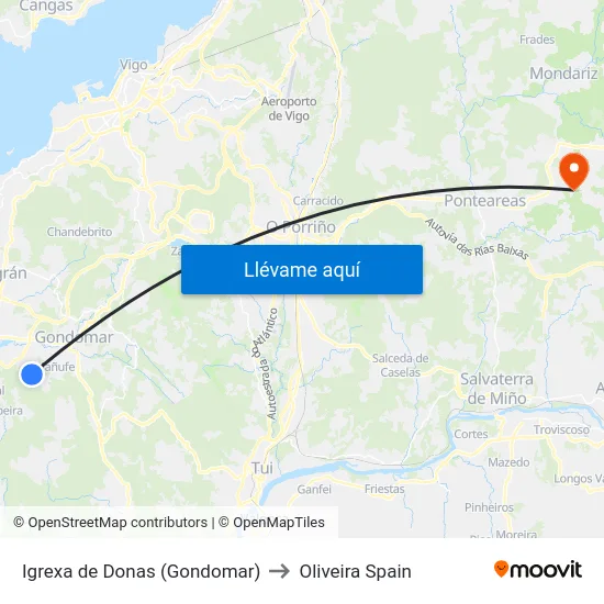Igrexa de Donas (Gondomar) to Oliveira Spain map