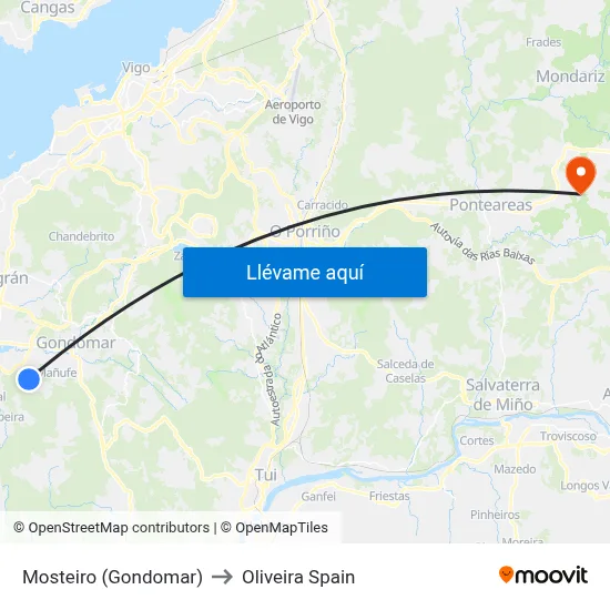 Mosteiro (Gondomar) to Oliveira Spain map