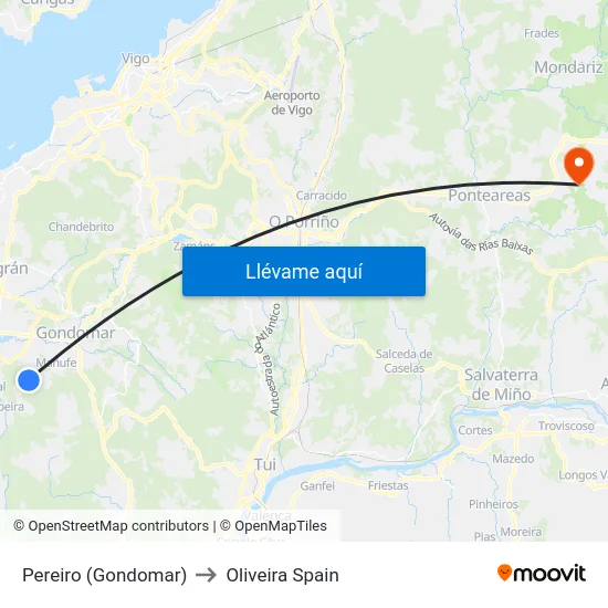 Pereiro (Gondomar) to Oliveira Spain map