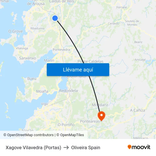 Xagove Vilavedra (Portas) to Oliveira Spain map