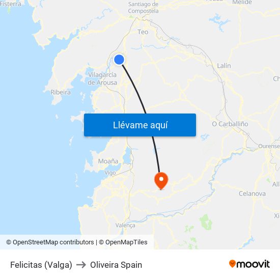 Felicitas (Valga) to Oliveira Spain map