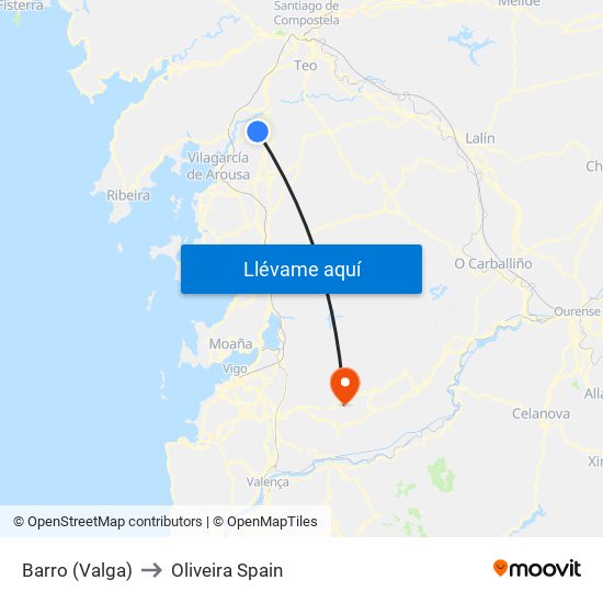 Barro (Valga) to Oliveira Spain map