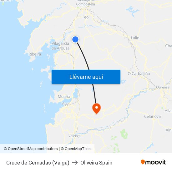 Cruce de Cernadas (Valga) to Oliveira Spain map