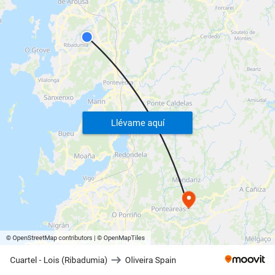 Cuartel - Lois (Ribadumia) to Oliveira Spain map