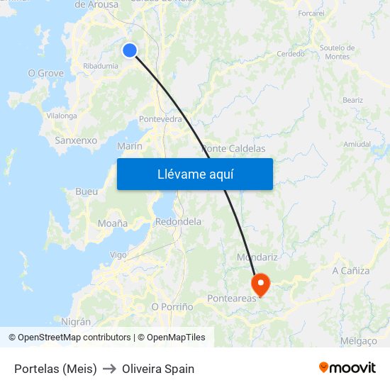 Portelas (Meis) to Oliveira Spain map