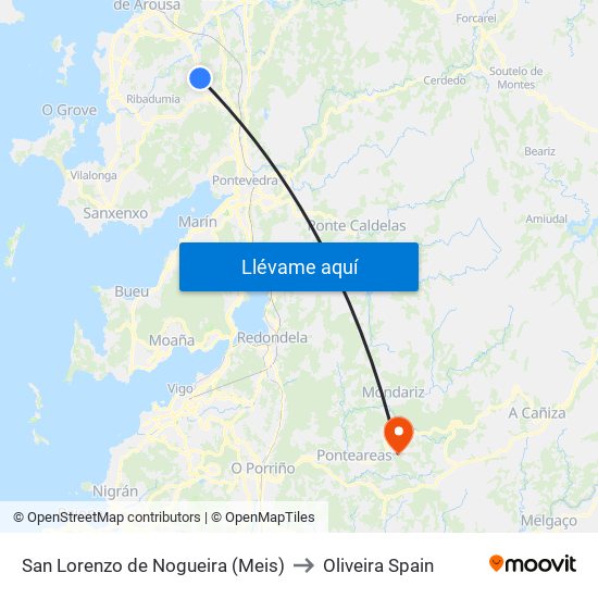 San Lorenzo de Nogueira (Meis) to Oliveira Spain map