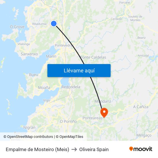 Empalme de Mosteiro (Meis) to Oliveira Spain map