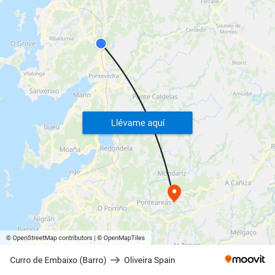 Curro de Embaixo (Barro) to Oliveira Spain map