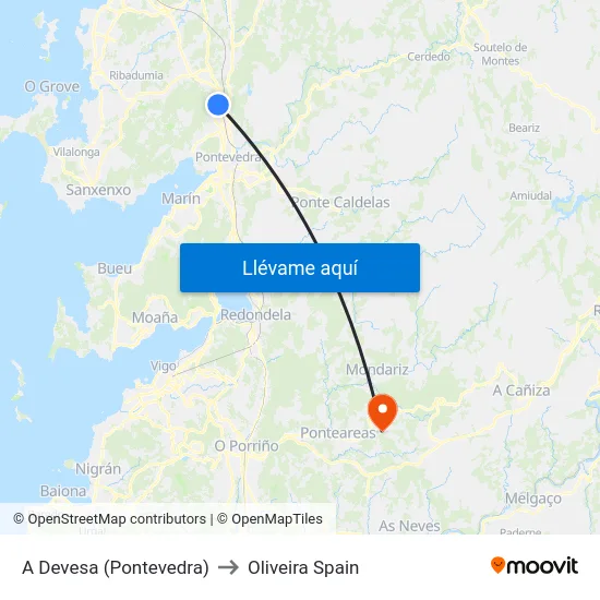 A Devesa (Pontevedra) to Oliveira Spain map