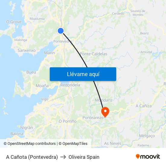 A Cañota (Pontevedra) to Oliveira Spain map