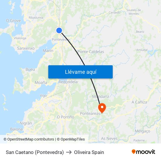 San Caetano (Pontevedra) to Oliveira Spain map